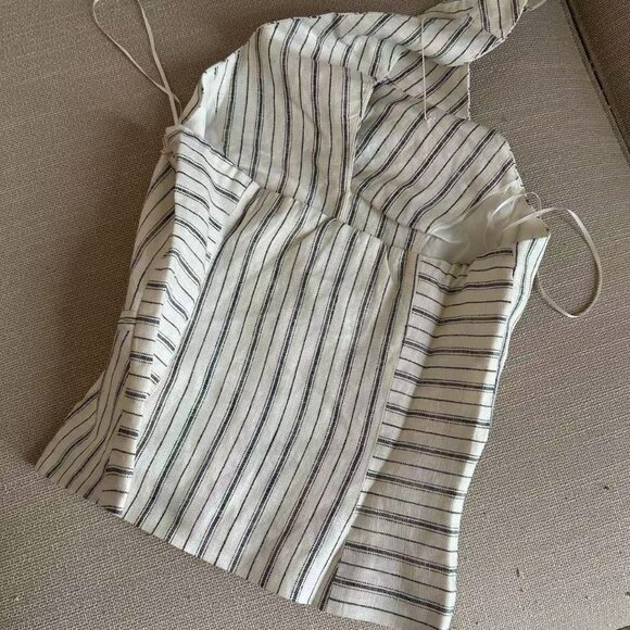 BEST Reformation Tate Linen Top Sz2 Elsie Stripe Black Cream Halter Casual - Picture 7 of 10